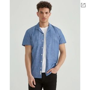 Frank and Oak Camp Collar Chambray Shirt Blue Med